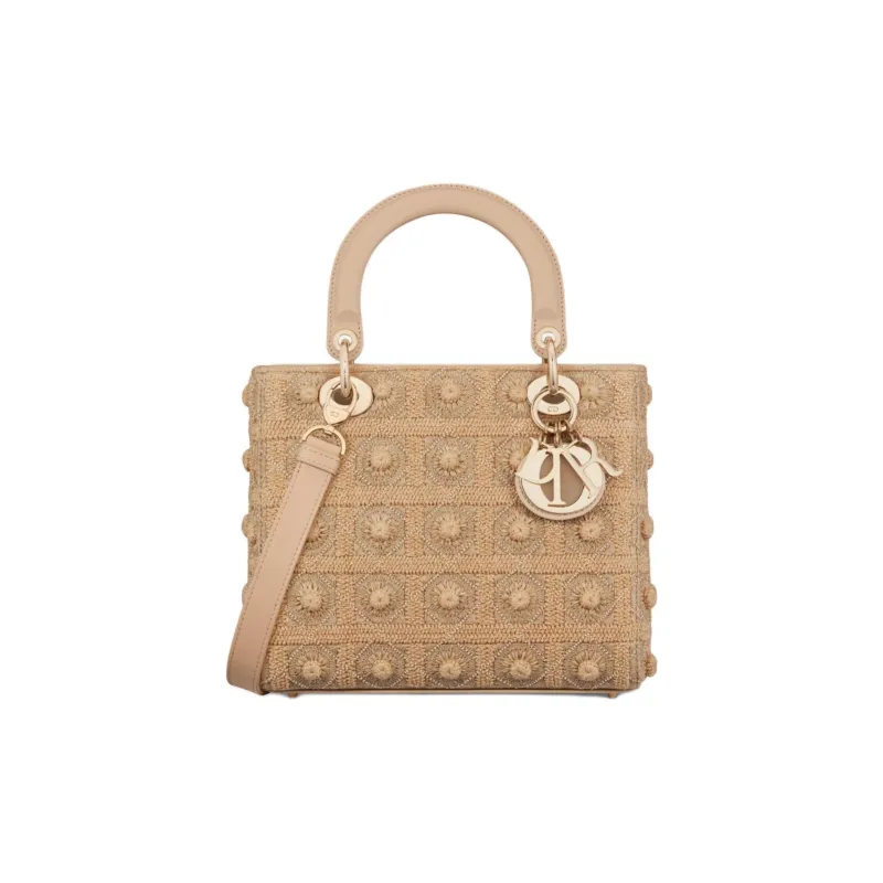 DIOR Lady Dior Cotton Fabric Lady Dior Bag, Shoulder Bag, Crossbody Bag, Handbag Medium Size Women's Natural-0