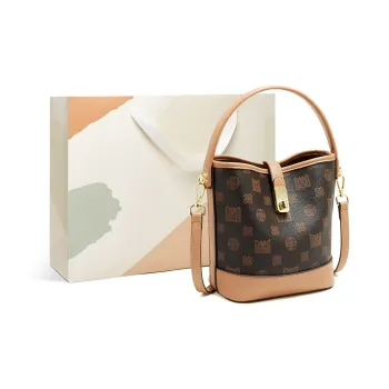 15 MINS Synthetic Leather Mom Bag Shoulder Bag Bucket Bag Crossbody Bag Small Size Women's Coffee