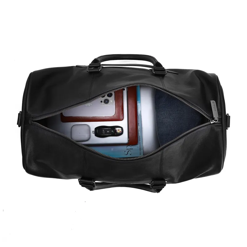 NAVIGARE Top Grain Cow Leather Handbag Travel Bag Luggage Bag Shoulder Bag Gym Bag Large Size Men's Black-4