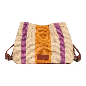 Vanessa Bruno Raffia Handbag Shoulder Bag Women's Multicolor With Orange Accents