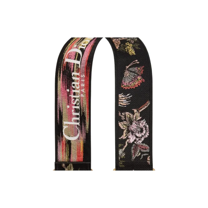 DIOR Embroidered Cow Leather Patchwork Shoulder Strap Bag Straps Women's Black/Multicolor-2