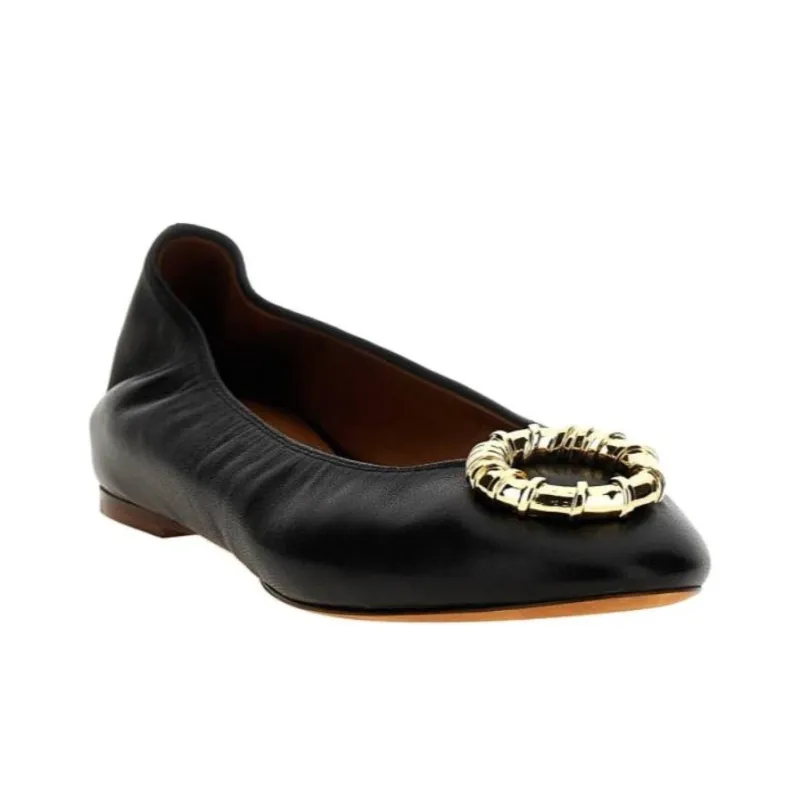 Lanvin Buckled Leather Ballerina Shoes-3