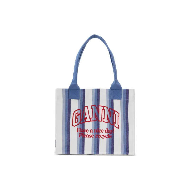 GANNI Large Striped Canvas Tote Bag-0