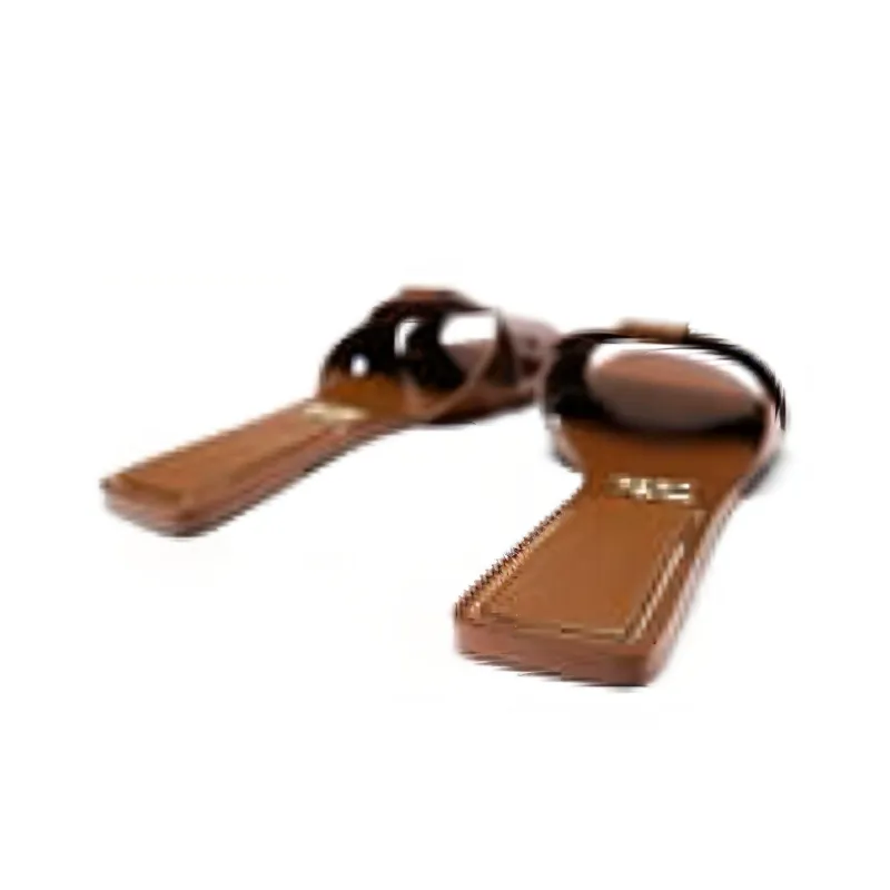 ZARA Rubber Sole Slide Slippers Women's Brown-4