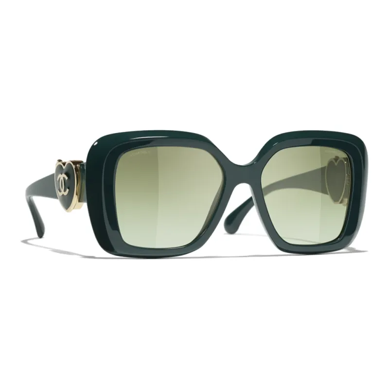 CHANEL Acetate Square Sunglasses Unisex Green-1