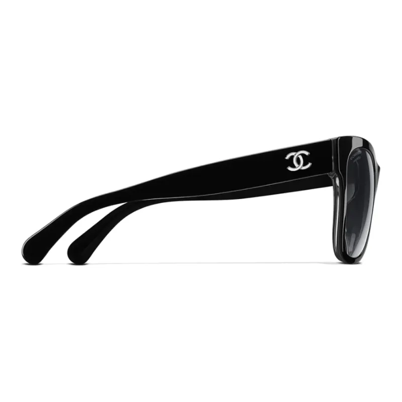 CHANEL Acetate Irregular Shape Sunglasses Unisex Black-3