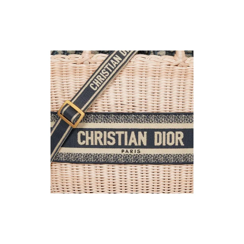 DIOR Oblique Printed Fabric With Wicker Accents Shoulder Bag Crossbody Bag Handbag Women's Natural-5
