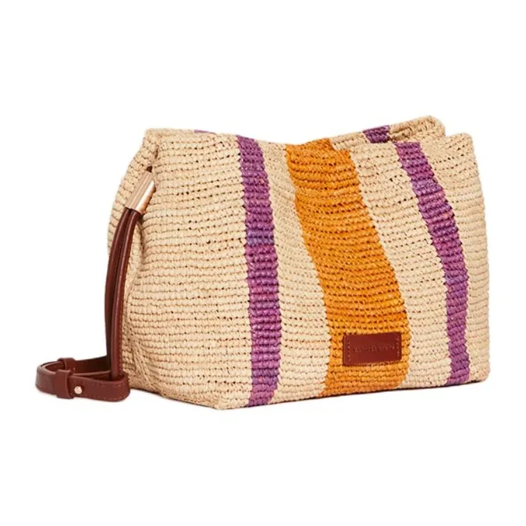 Vanessa Bruno Raffia Handbag Shoulder Bag Women's Multicolor With Orange Accents-1