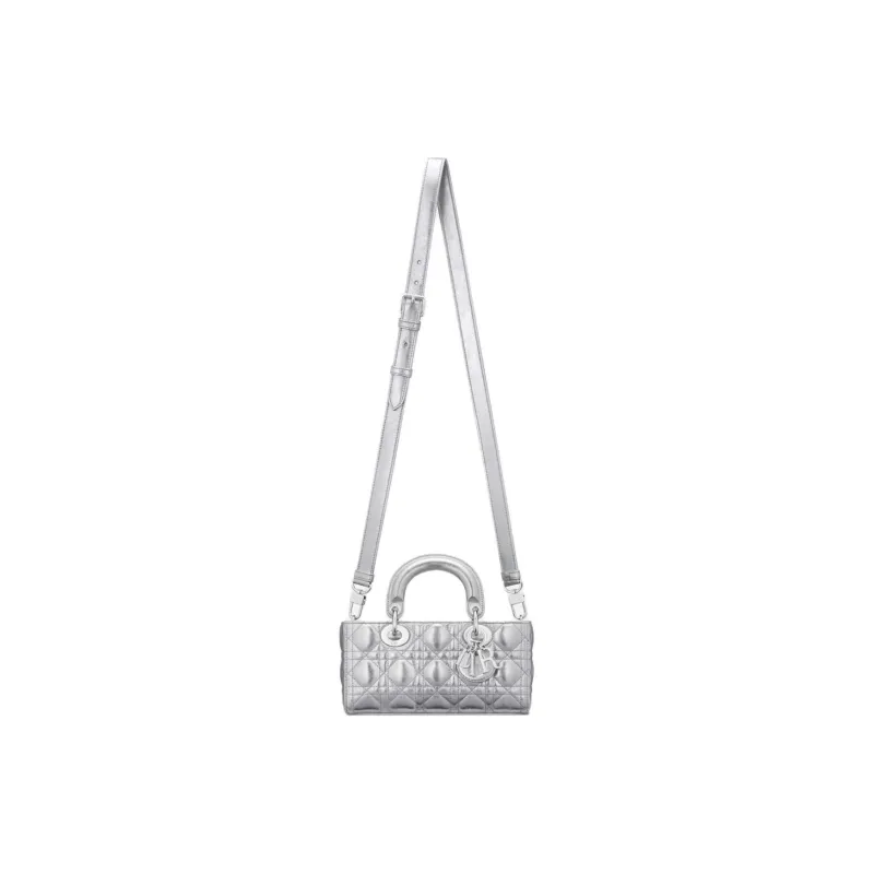 DIOR Lady D-JOY Pleated Cow Leather Shoulder Bag Crossbody Bag Handbag Small Size Women's Silver-2