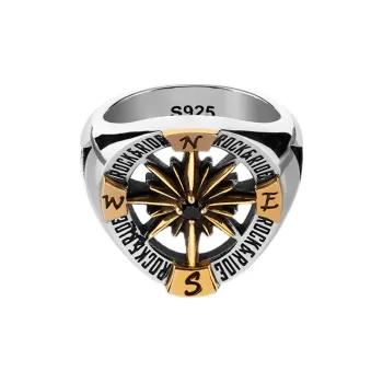 ROCK&RIDE 925 Silver Inlaid With Obsidian Jewelry Men's