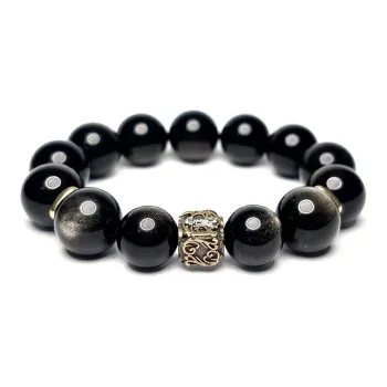 MOUNTAINS AND MANS Obsidian Fortune Beaded Bracelet Men's