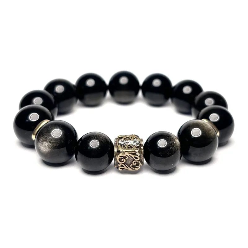 MOUNTAINS AND MANS Obsidian Fortune Beaded Bracelet Men's-0