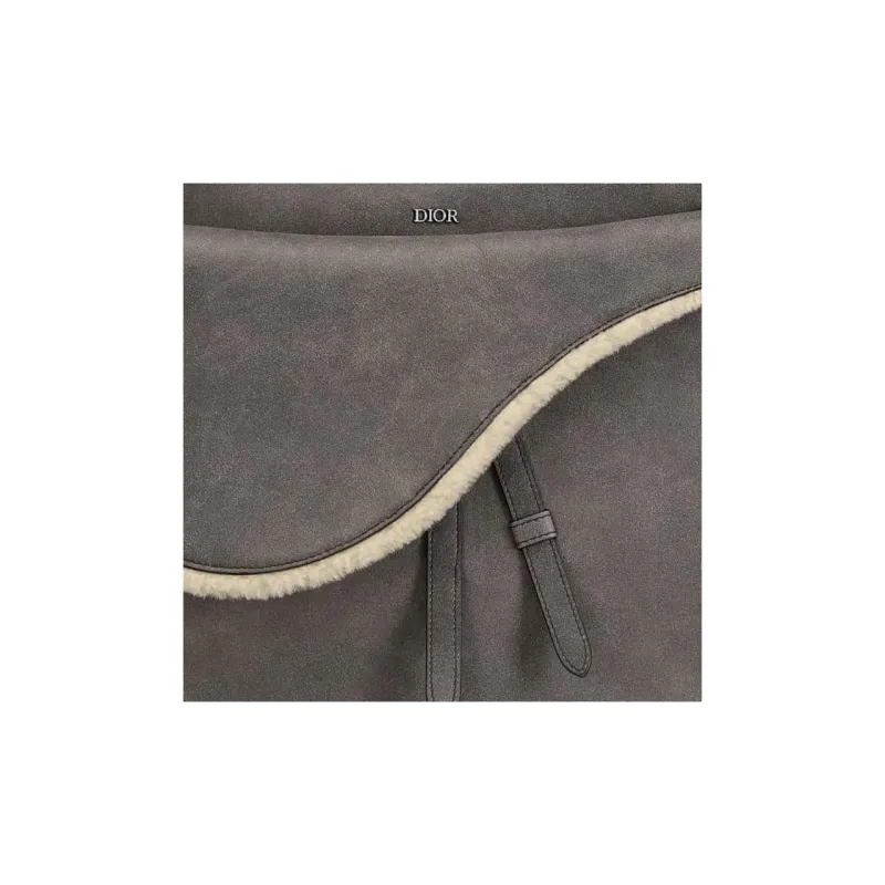 DIOR Saddle Shearling One Shoulder Handbags Men's Dark Gray-5
