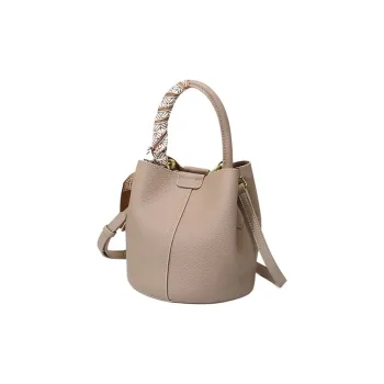 Carnival Keep Top Grain Cow Leather Bucket Bag Handbag Crossbody Bag Regular Women's Milk Tea Beige/Black/Cookie