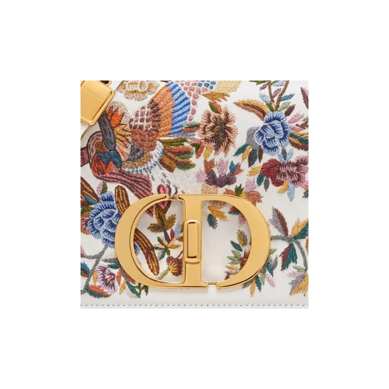 DIOR Caro Sheepskin Patchwork Embroidery Handheld Shoulder Bag Crossbody Bag Small Size Women's White-5