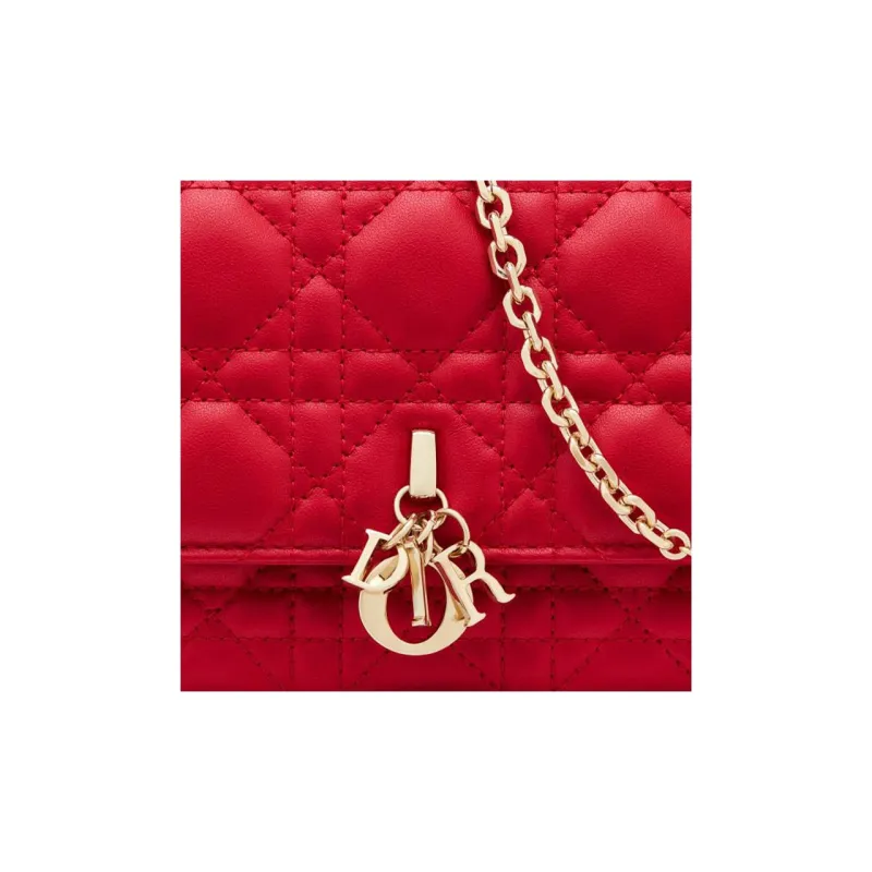 DIOR Lady Dior Lambskin Shoulder Bag Crossbody Bag Handbag Women's Red-4