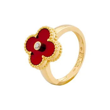 Van Cleef & Arpels 2010s 18K Yellow Gold Alhambra Diamond Ring