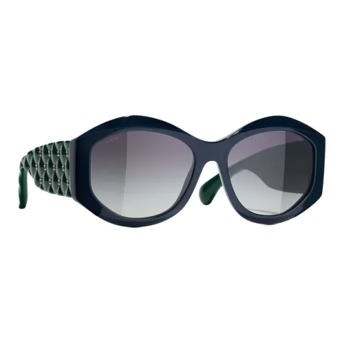 CHANEL Irregular Shape Sunglasses Women's Blue