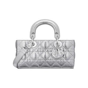 DIOR Lady D-JOY Pleated Cow Leather Shoulder Bag Crossbody Bag Handbag Small Size Women's Silver