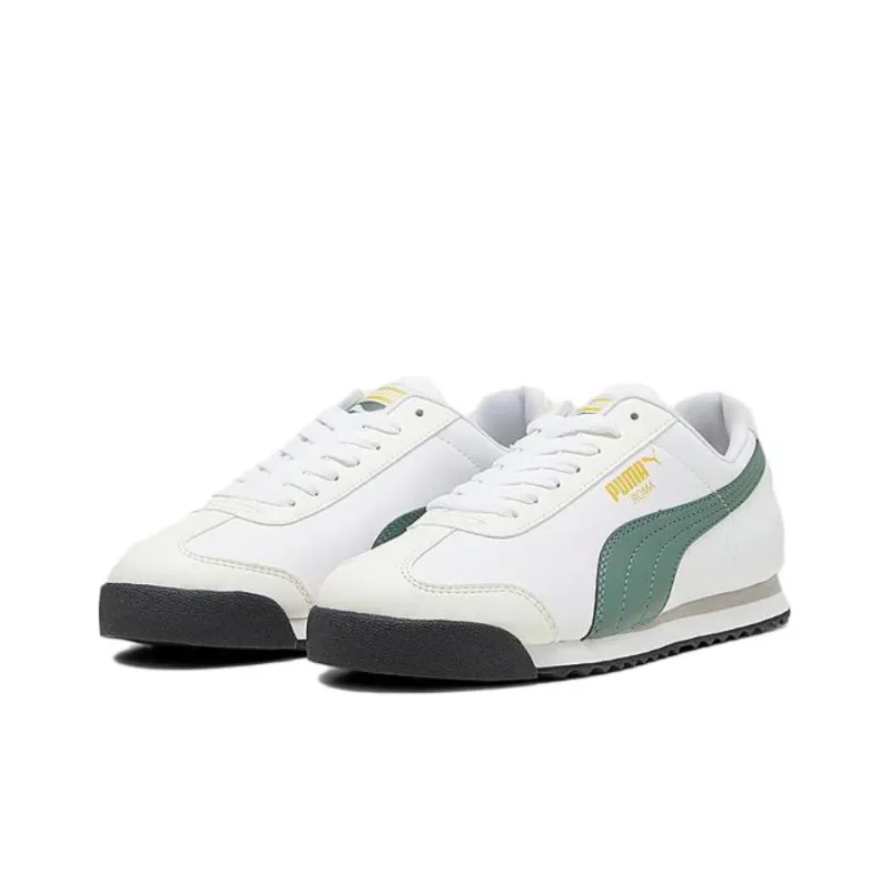 PUMA Roma Basic+ Cushioned Slip-Resistant Low-Top Casual Shoes Men's White Green-2