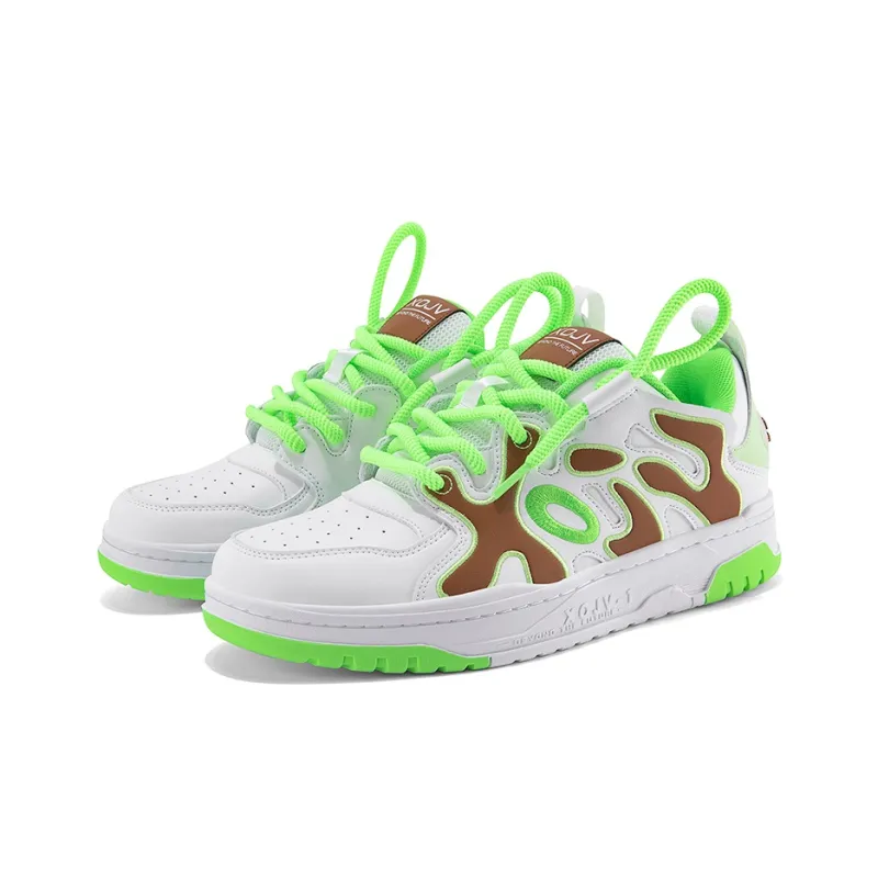 BIGWASP Anti Slip Wear Resistant Low Top Skateboard Shoes Unisex White Green-2