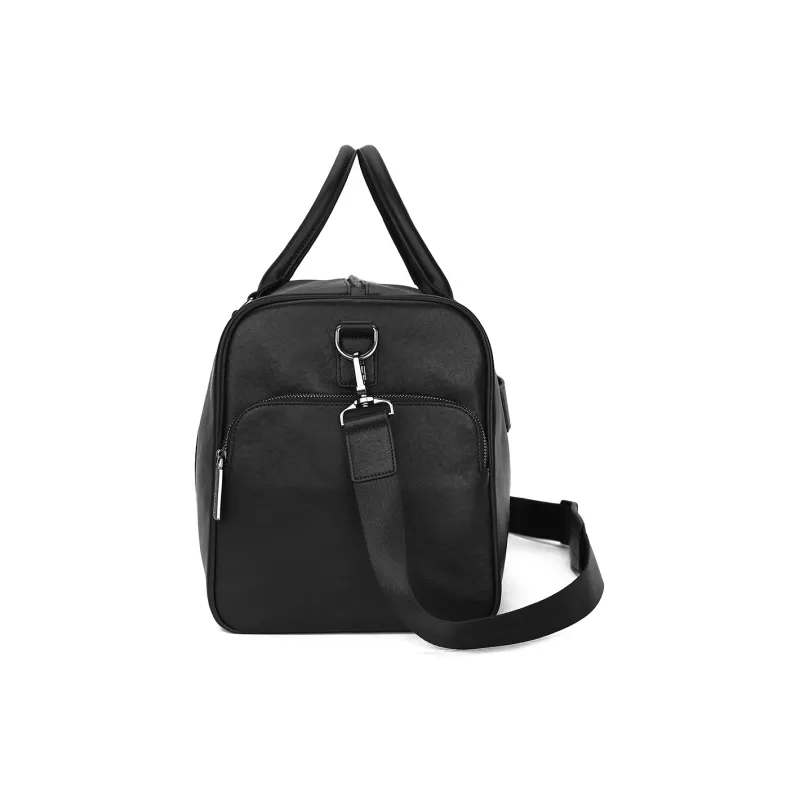 NAVIGARE Top Grain Cow Leather Handbag Travel Bag Luggage Bag Shoulder Bag Gym Bag Large Size Men's Black-2
