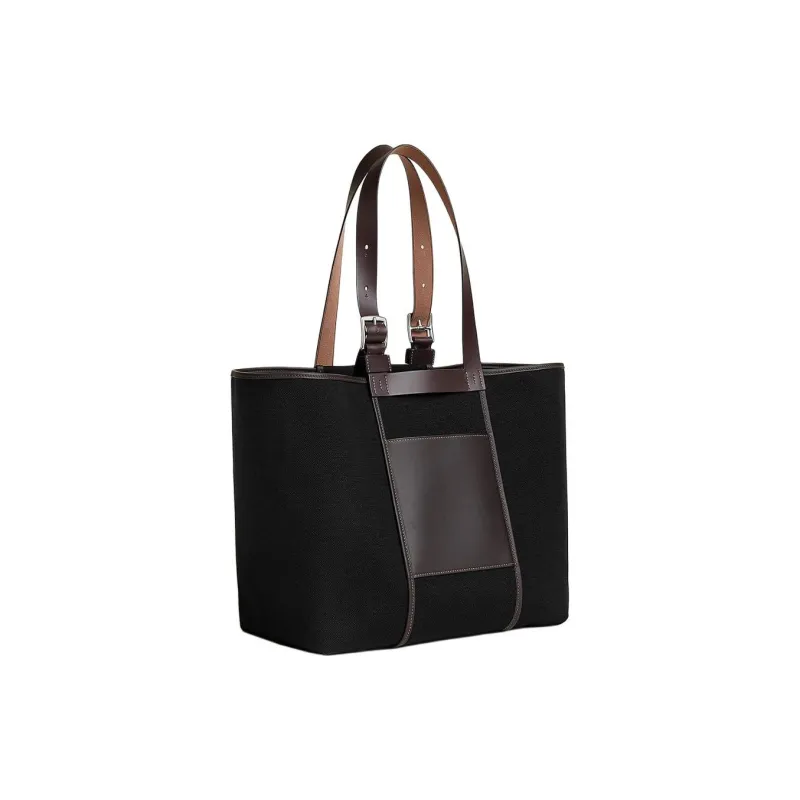 HERMES Goeland Canvas With Hunter Leather And Swift Calfskin One Shoulder Handbags Women's Black & Brown-2