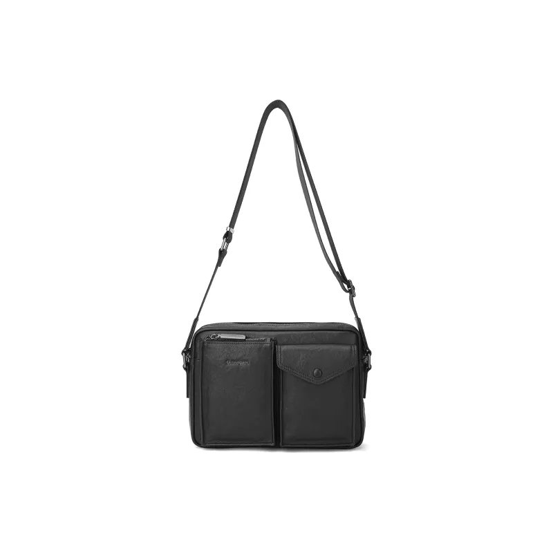 NAVIGARE Cow Leather Shoulder Bag Crossbody Bag Tote Bag Medium Size Men's Black-3