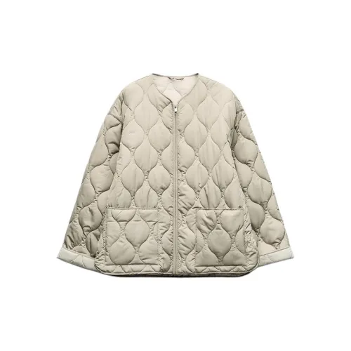 ZARA Puffer Jackets Women's Light Khaki