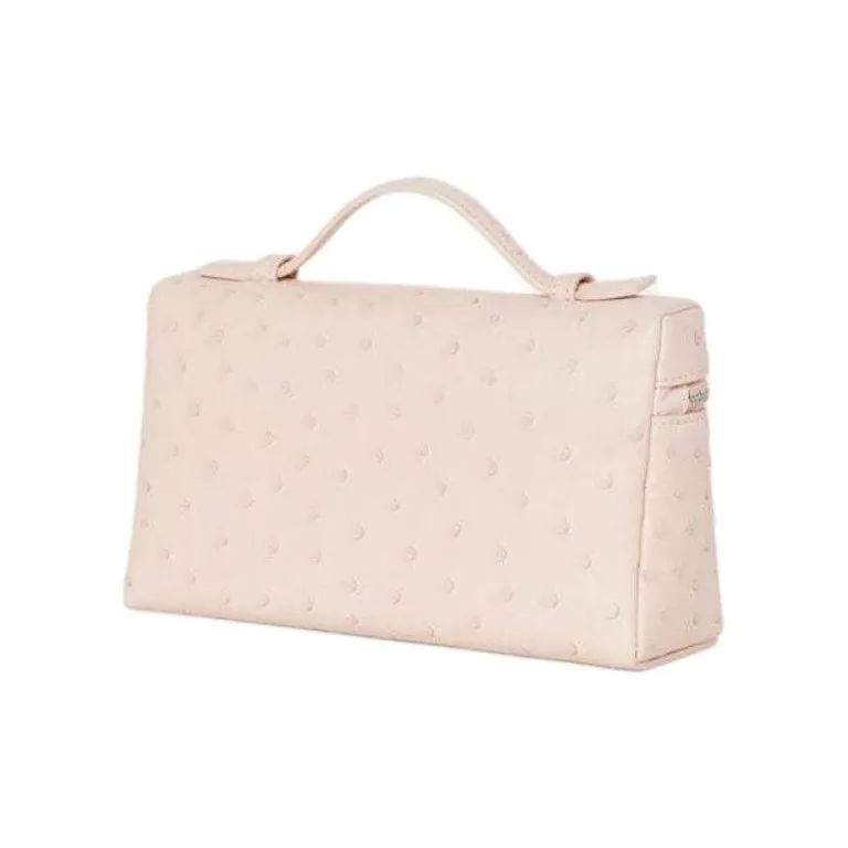 Loro Piana ExtraPocket Ostrich Leather Handbag, Shoulder Bag, Crossbody Bag, Clutch Women's Plum Blossom Color-1