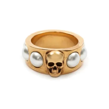 Alexander McQueen Skull Charm Pearl Ring