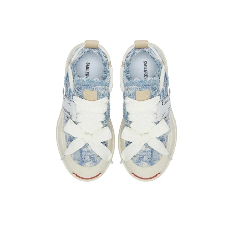 SMILEREPUBLIC Ripped Distressed Denim Anti-Slip Wear-Resistant Low-Top Canvas Shoes Unisex Blue-3