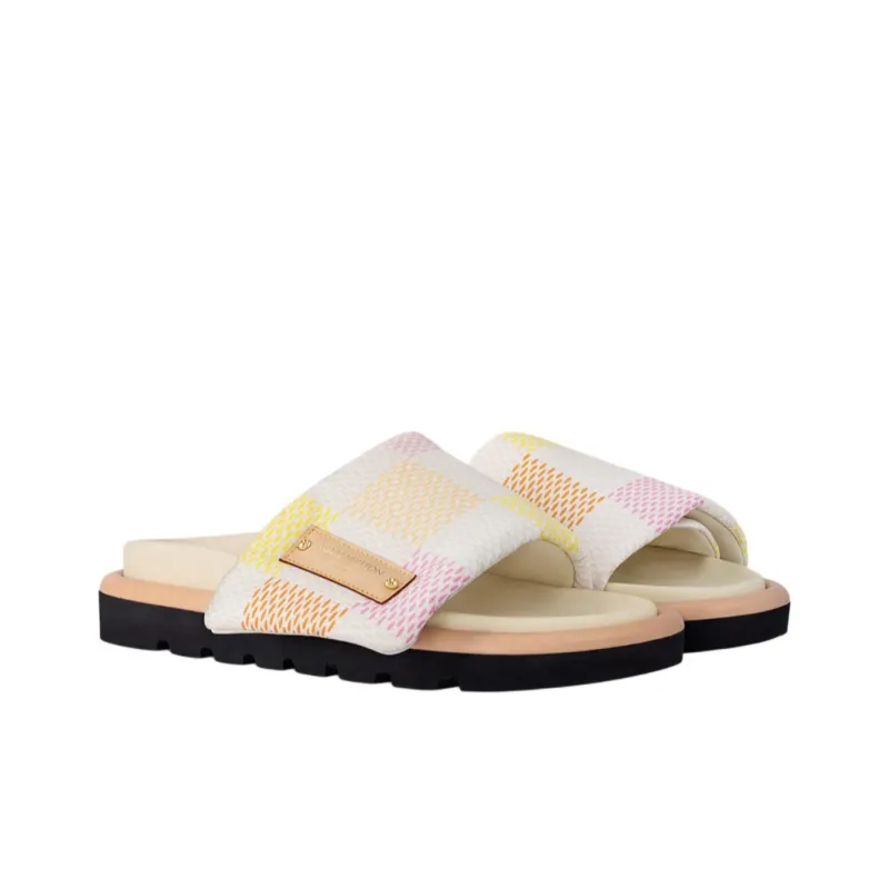 LOUIS VUITTON Pool Pillow Comfort Slide Slippers Women's Beige Pink Yellow-2