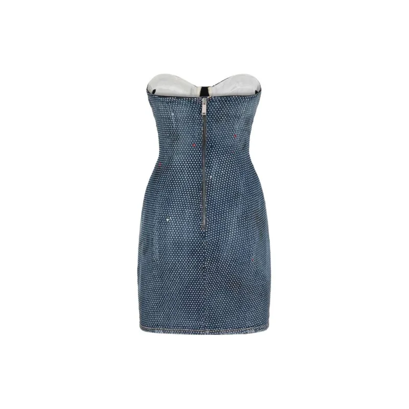 DSQUARED 2 Embellished Denim Bustier Mini Dress-1