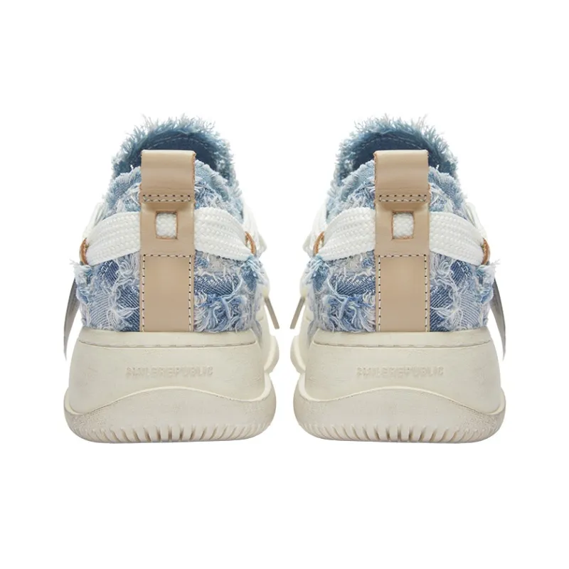 SMILEREPUBLIC Ripped Distressed Denim Anti-Slip Wear-Resistant Low-Top Canvas Shoes Unisex Blue-4