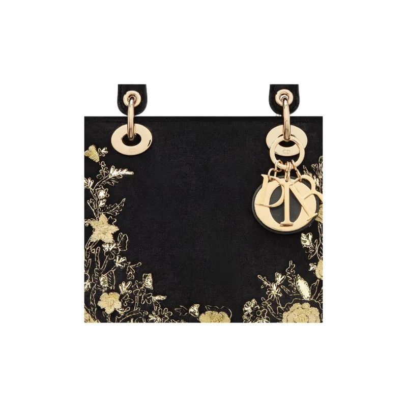 DIOR Lady Dior Pattern Embroidered Velvet Daisie Bag Shoulder Bag Crossbody Bag Handbag Medium Size Women's Black-5
