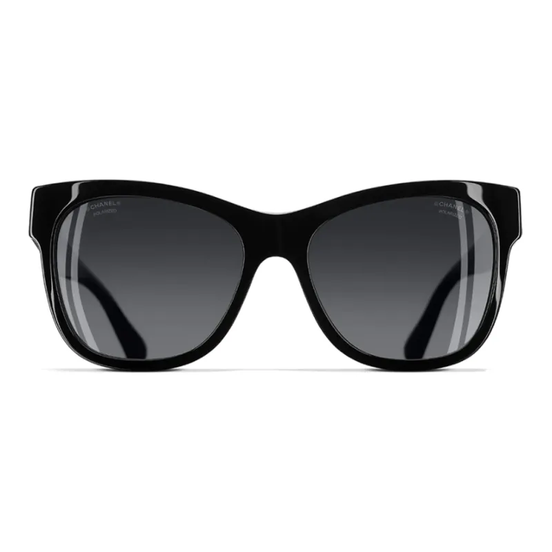 CHANEL Acetate Irregular Shape Sunglasses Unisex Black-2