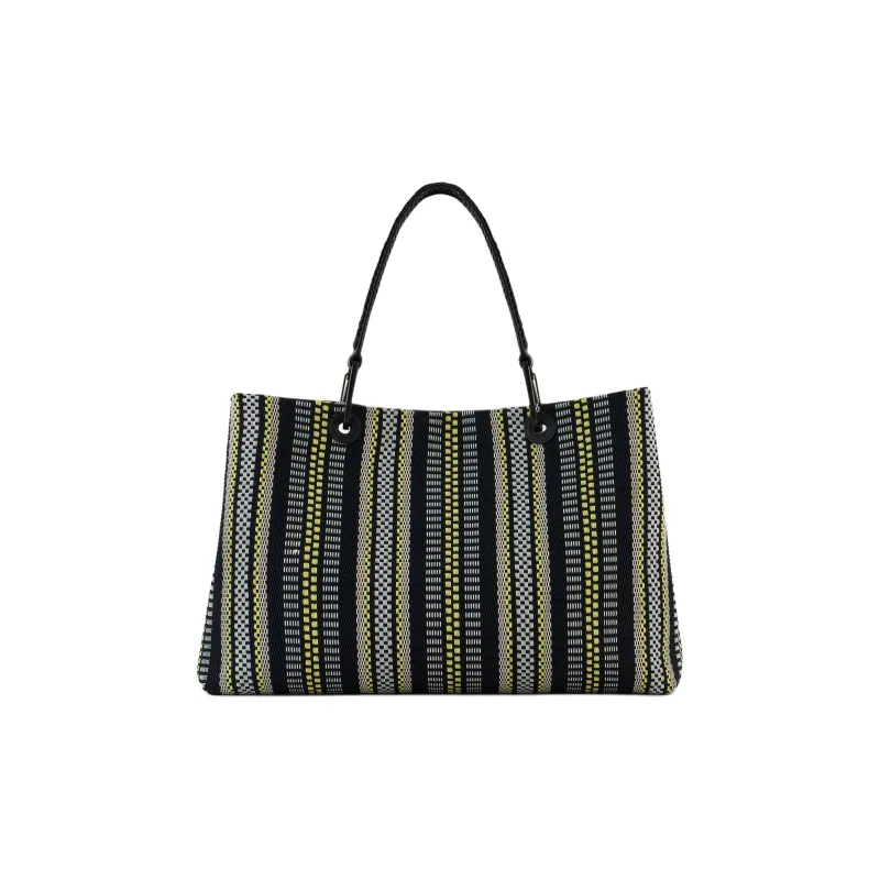 EMPORIO ARMANI MyEA Cotton Tote Bag Shopping Bag Handbag Large Size Women's Black & Green-2