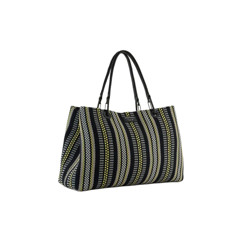 EMPORIO ARMANI MyEA Cotton Tote Bag Shopping Bag Handbag Large Size Women's Black & Green-1