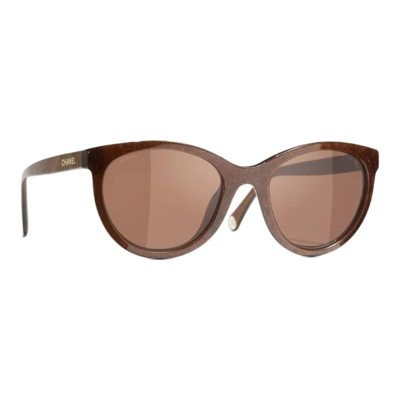 CHANEL Acetate Irregular Shape Sunglasses Unisex Brown-1