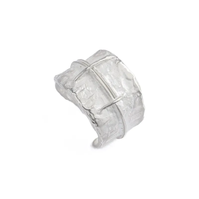 M.Wong Handmade Textured Distressed Burnished 925 Sterling Silver Open Ended Ring Couple Rings Unisex-2