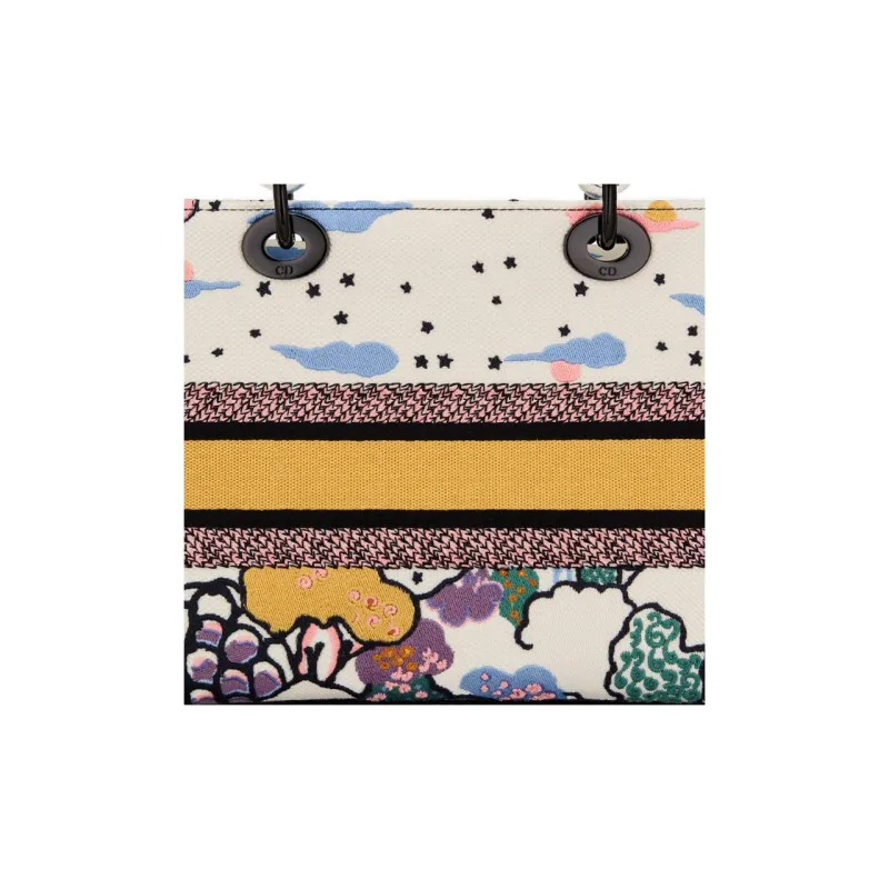 DIOR Lady D-Lite Embroidery Tote Bag Shopping Bag Shoulder Bag Crossbody Bag Handbag Medium Size Women's Multicolor-5