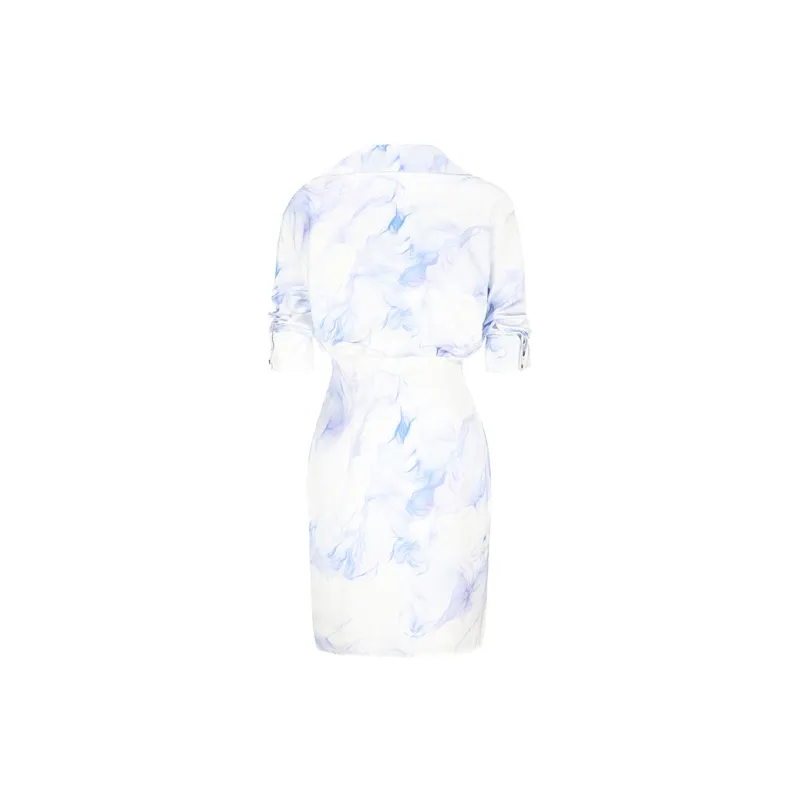 GIMING Short Sleeved Dress Women's Blue Print-1