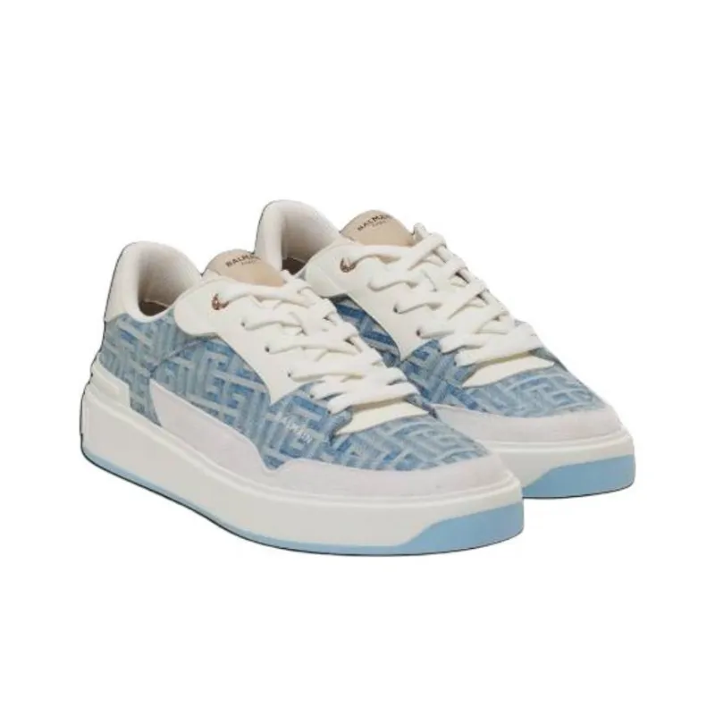 BALMAIN B-Court Monogram Denim Sneakers-1