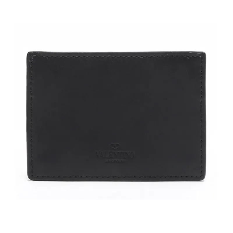 Valentino Cow Leather Card Holder Card Holder Men's Black White-3