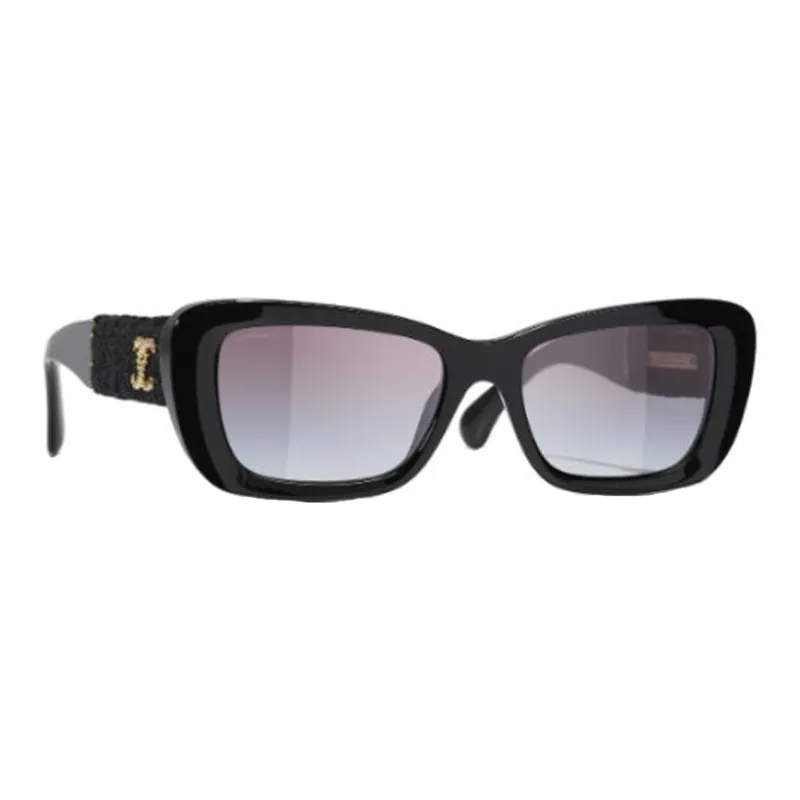 CHANEL Acetate Tweed Irregular Shape Sunglasses Women's Black-1