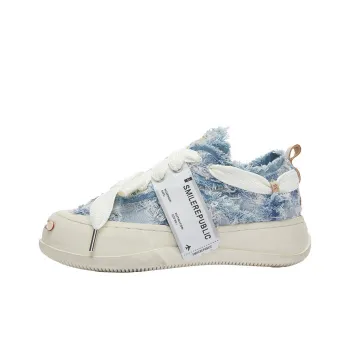 SMILEREPUBLIC Ripped Distressed Denim Anti Slip Wear Resistant Low Top Canvas Shoes Unisex Blue