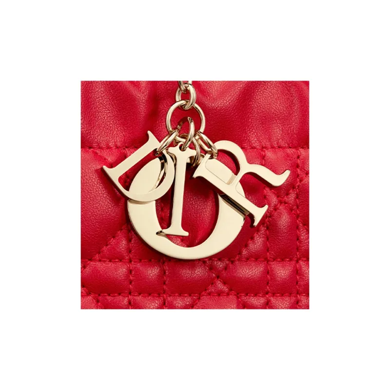 DIOR Lady Dior Sheepskin One Shoulder Handbags Mini Women's Red-5