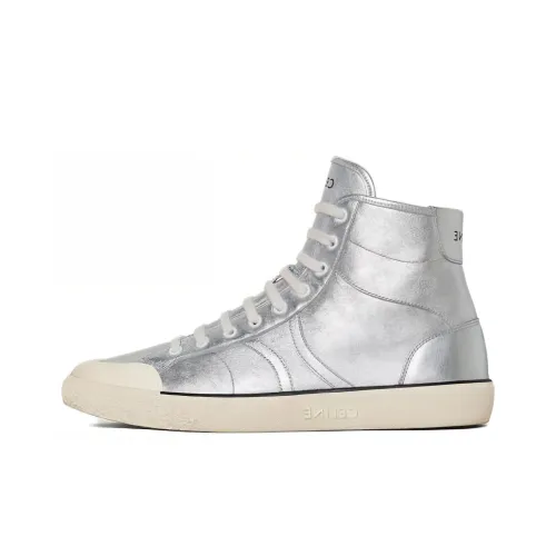 CELINE Skateboard Shoes Men High-Top Silver