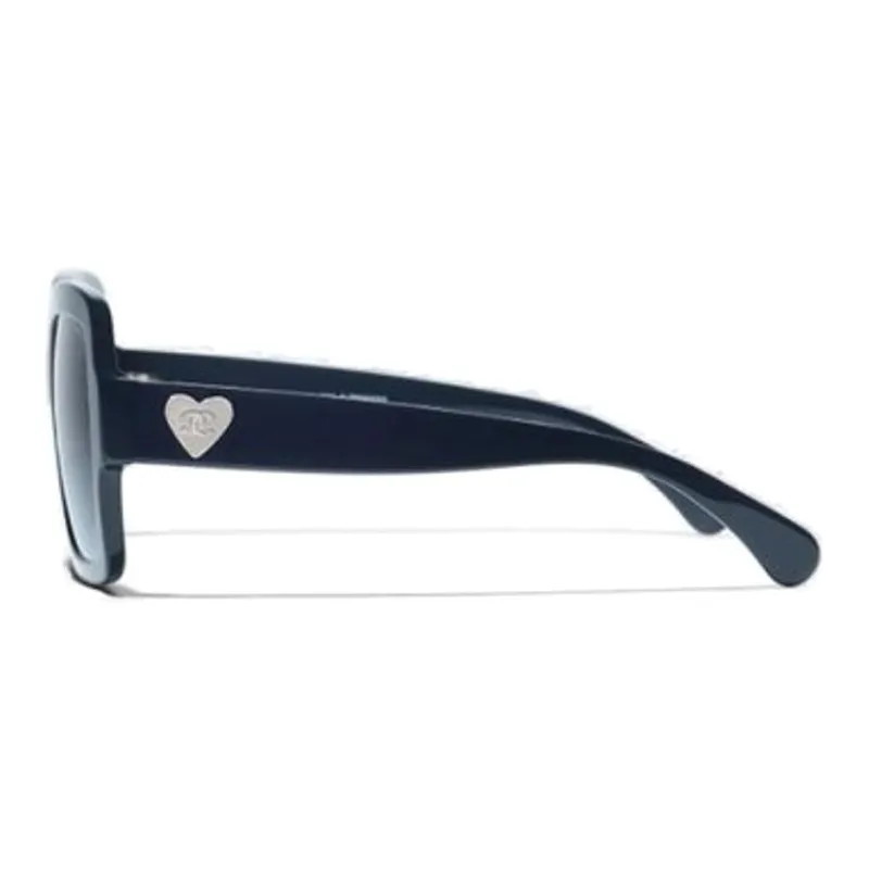 CHANEL Acetate Square Sunglasses Women's Blue-2